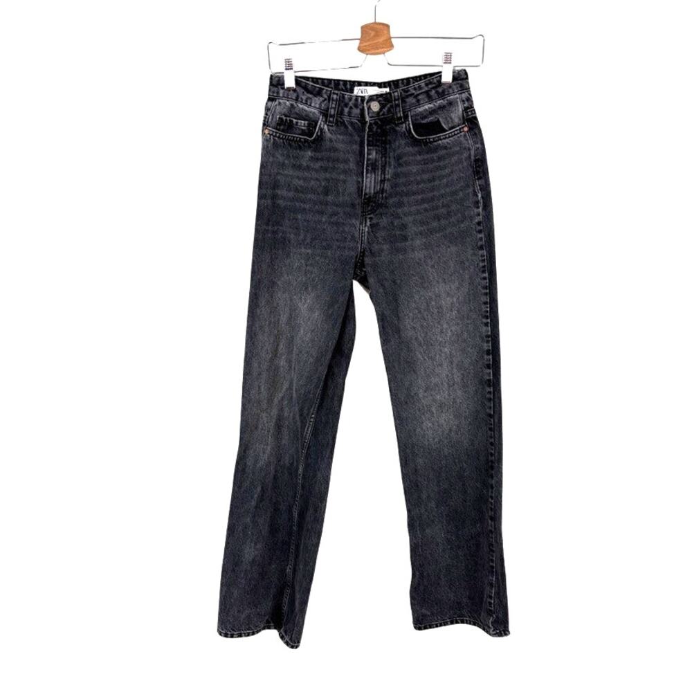 ZARA Straight Leg Jeans Black Denim High Rise 100% Cotton Women's 4